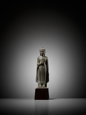 Lot 268 - A SANDSTONE FIGURE OF STANDING BUDDHA