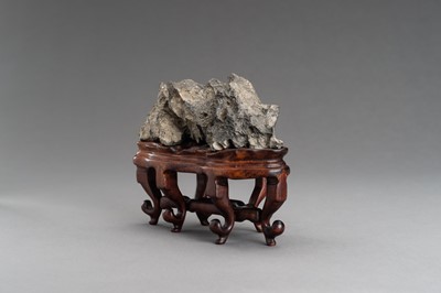 Lot 76 - A GRAY LINGBI SCHOLAR’S ROCK ON FITTED BASE, 19TH CENTURY