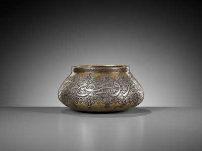Lot 1006 - A SILVER AND COPPER INLAID BRASS BOWL, MAMLUK REVIVAL