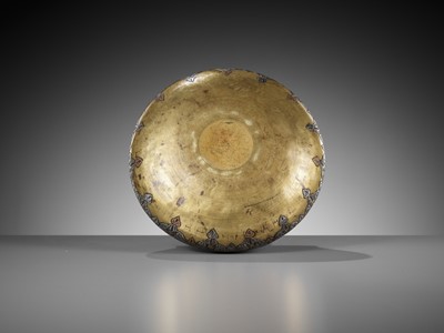 Lot 1006 - A SILVER AND COPPER INLAID BRASS BOWL, MAMLUK REVIVAL