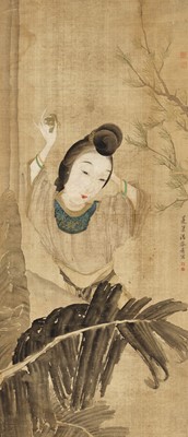 Lot 201 - PORTRAIT OF A NOBLE LADY, BY PAN GONGSHOU (1741-1794)