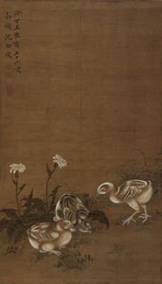 Lot 200 - ‘THREE CHICKS’, BY SHEN QUAN (1682-1760), DATED 1757