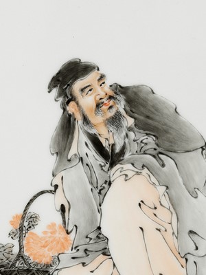 Lot 113 - A FAMILLE ROSE PORCELAIN PAINTING OF TAO YUANMING (365-427), BY WANG QI (1884-1937)