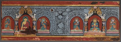 Lot 182 - A RARE AND VERY LARGE PAINTED WOOD SUTRA COVER, NEPAL, CIRCA 1450