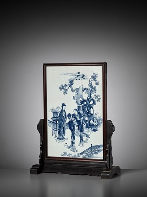 Lot 97 - A LARGE BLUE AND WHITE ‘COURT LADIES’ SCREEN, QING DYNASTY