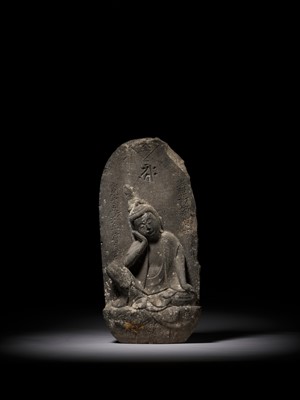 Lot 35 - A RARE STONE STELE OF NYOIRIN KANNON, DATED 1708 BY INSCRIPTION