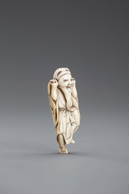 Lot 417 - AN IVORY NETSUKE OF A JOYFUL SENNIN, EDO PERIOD