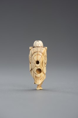 Lot 417 - AN IVORY NETSUKE OF A JOYFUL SENNIN, EDO PERIOD