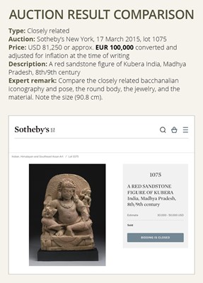 Lot 190 - A RARE BACCHANALIAN KUBERA, GUPTA EMPIRE, PINK SANDSTONE