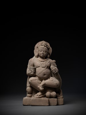 Lot 190 - A RARE BACCHANALIAN KUBERA, GUPTA EMPIRE, PINK SANDSTONE