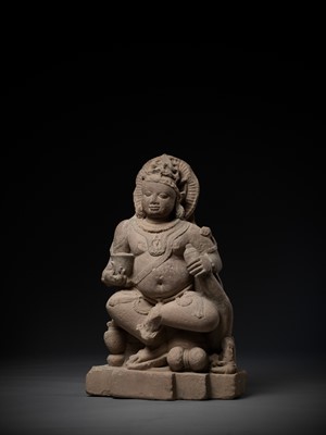 Lot 190 - A RARE BACCHANALIAN KUBERA, GUPTA EMPIRE, PINK SANDSTONE