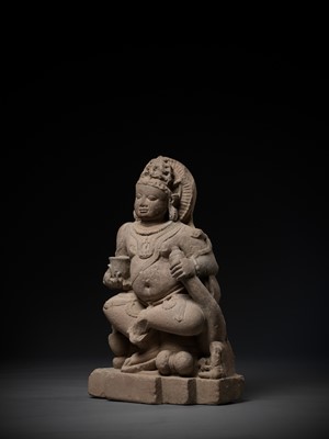 Lot 190 - A RARE BACCHANALIAN KUBERA, GUPTA EMPIRE, PINK SANDSTONE