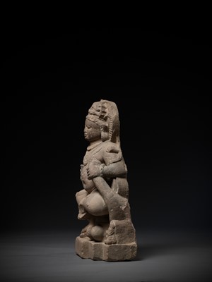 Lot 190 - A RARE BACCHANALIAN KUBERA, GUPTA EMPIRE, PINK SANDSTONE