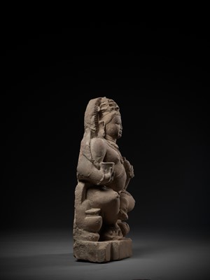 Lot 190 - A RARE BACCHANALIAN KUBERA, GUPTA EMPIRE, PINK SANDSTONE