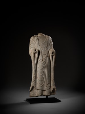 Lot 58 - A LARGE AND HIGHLY IMPORTANT WHITE MARBLE TORSO OF BUDDHA, NOTHERN QI DYNASTY