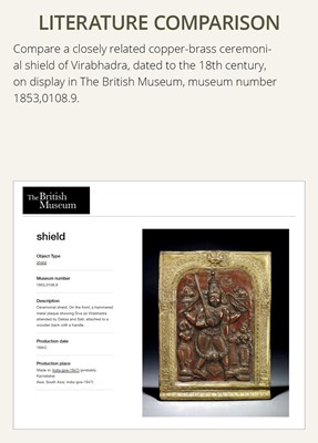 Lot 907 - A CEREMONIAL COPPER SHIELD DEPICTING VIRABHADRA, 17TH-18TH CENTURY