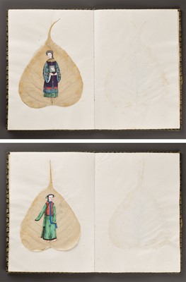 Lot 209 - A RARE ALBUM OF TWELVE BODHI LEAF PAINTINGS, 19TH CENTURY
