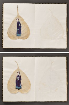 Lot 209 - A RARE ALBUM OF TWELVE BODHI LEAF PAINTINGS, 19TH CENTURY
