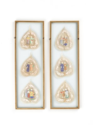 Lot 385 - A SET OF SIX BODHI LEAF PAINTINGS, QING DYNASTY