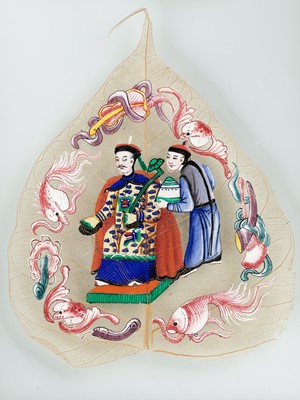 Lot 385 - A SET OF SIX BODHI LEAF PAINTINGS, QING DYNASTY