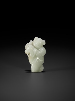 Lot 103 - A PALE CELADON FIGURE OF A BOY WITH A HOBBY HORSE, 18TH CENTURY