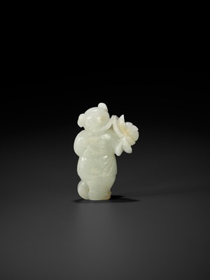 Lot 103 - A PALE CELADON FIGURE OF A BOY WITH A HOBBY HORSE, 18TH CENTURY