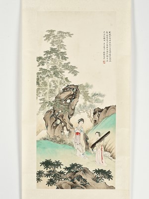 Lot 572 - ‘LADIES AND QIN ON A SUMMER DAY’ BY HU XIGUI, DATED 1881