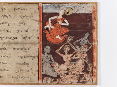 Lot 383 - TWO ILLUSTRATED ‘PHRA MALAI’ MANUSCRIPT LEAVES, 19TH CENTURY