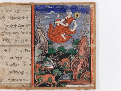 Lot 383 - TWO ILLUSTRATED ‘PHRA MALAI’ MANUSCRIPT LEAVES, 19TH CENTURY