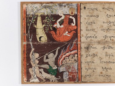 Lot 383 - TWO ILLUSTRATED ‘PHRA MALAI’ MANUSCRIPT LEAVES, 19TH CENTURY