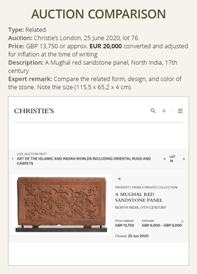 Lot 693 - A MUGHAL RED SANDSTONE PANEL, NORTHERN INDIA, 17TH-18TH CENTURY