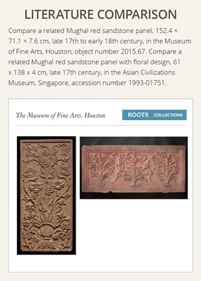 Lot 693 - A MUGHAL RED SANDSTONE PANEL, NORTHERN INDIA, 17TH-18TH CENTURY