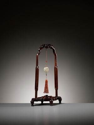 Lot 53 - A WHITE JADE POMANDER AND MATCHING WOOD STAND, QIANLONG