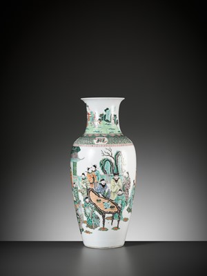 Lot 454 - A FAMILLE VERTE ‘CHESS PLAYERS’ BALUSTER VASE, QING DYNASTY