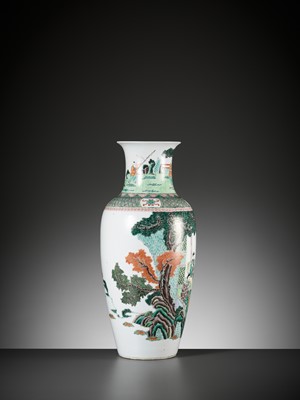 Lot 454 - A FAMILLE VERTE ‘CHESS PLAYERS’ BALUSTER VASE, QING DYNASTY