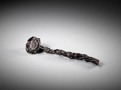 Lot 10 - A ZITAN WOOD ‘LOTUS’ RUYI SCEPTER, PROBABLY IMPERIAL