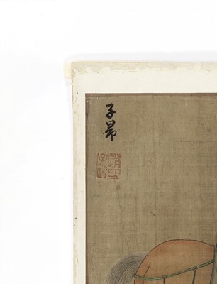 Lot 559 - A SILK PAINTING OF BO LE WITH HORSES, AFTER ZHAO MENGFU (1254-1322)