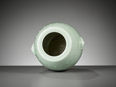 Lot 88 - A CELADON-GLAZED DRUM-SHAPED VESSEL, JIAQING MARK AND PERIOD