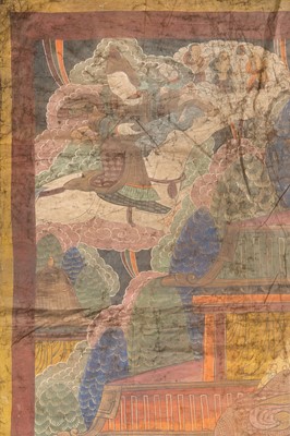 A VERY LARGE THANGKA OF VAISHRAVANA, LATE 19TH CENTURY