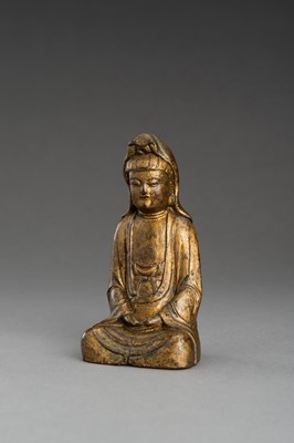 Lot 282 - A GOLD LACQUERED WOOD FIGURE OF GUANYIN, 19th CENTURY