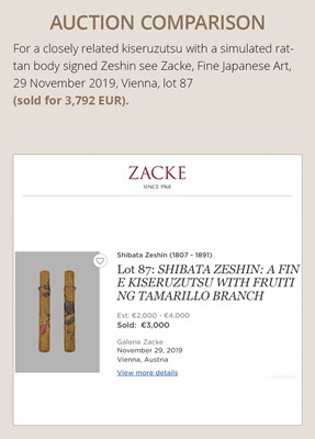 Lot 1605 - TAISAI: A FINE WOVEN RATTAN KISERUZUTSU WITH A LACQUERED DESIGN OF FRUITING YAKUBOJI