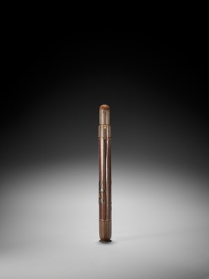 Lot 1605 - TAISAI: A FINE WOVEN RATTAN KISERUZUTSU WITH A LACQUERED DESIGN OF FRUITING YAKUBOJI