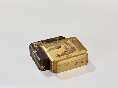 Lot 7 - AN INLAID LACQUER BOX AND COVER WITH THE THIRD