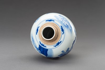 Lot 715 - A BLUE AND WHITE ‘WARRIOR RIDING A QILIN’ PORCELAIN GINGER JAR, 1930s