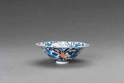 Lot 703 - A FINE BLUE AND WHITE ‘GOLDFISH’ PORCELAIN BOWL, c. 1920s