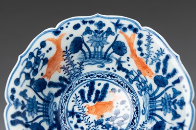 Lot 703 - A FINE BLUE AND WHITE ‘GOLDFISH’ PORCELAIN BOWL, c. 1920s