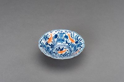 Lot 703 - A FINE BLUE AND WHITE ‘GOLDFISH’ PORCELAIN BOWL, c. 1920s