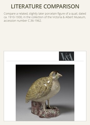 Lot 131 - A FAMILLE ROSE MODEL OF A PAIR OF QUAILS, QING DYNASTY