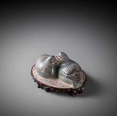 Lot 131 - A FAMILLE ROSE MODEL OF A PAIR OF QUAILS, QING DYNASTY