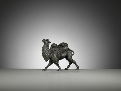 Lot 88 - KAKUHA: A FINE BRONZE OKIMONO OF A STRIDING BACTRIAN CAMEL
